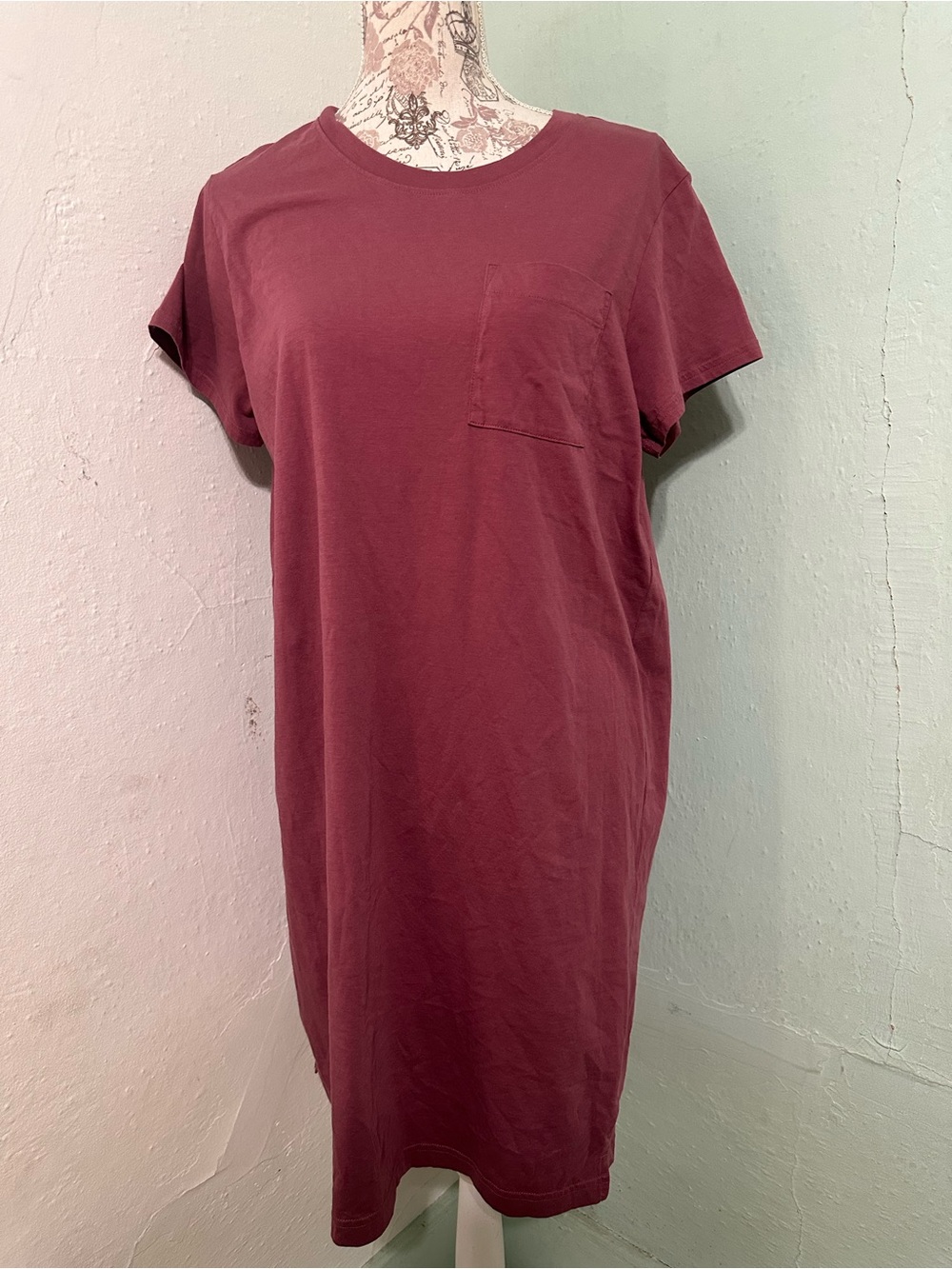 Pact red/burgundy organic cotton  Crew Neck T-Shirt Dress large short sleeve